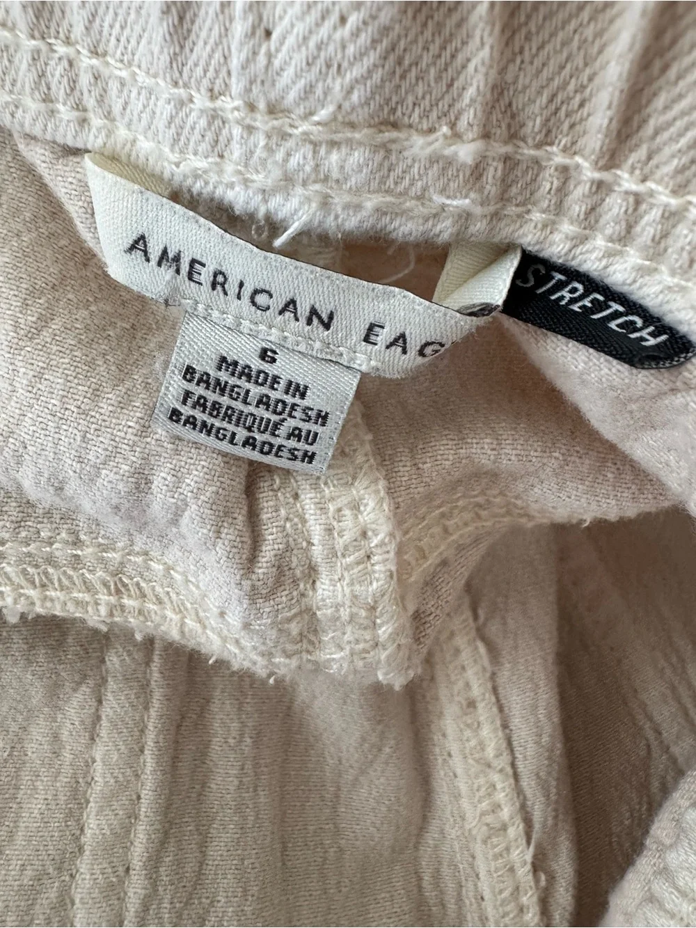 American Eagle Outfitters NWOT Light Beige Frayed Hem Drawstring Jean Shorts - Picture 2 of 3